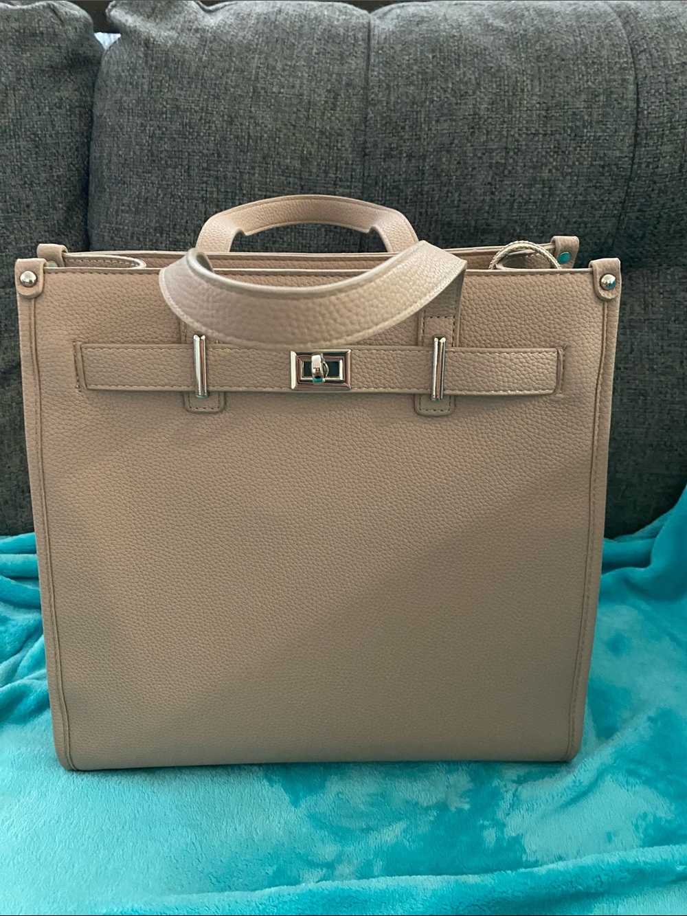Isabelle Structured Taupe Vegan Leather Tote with Top Handle